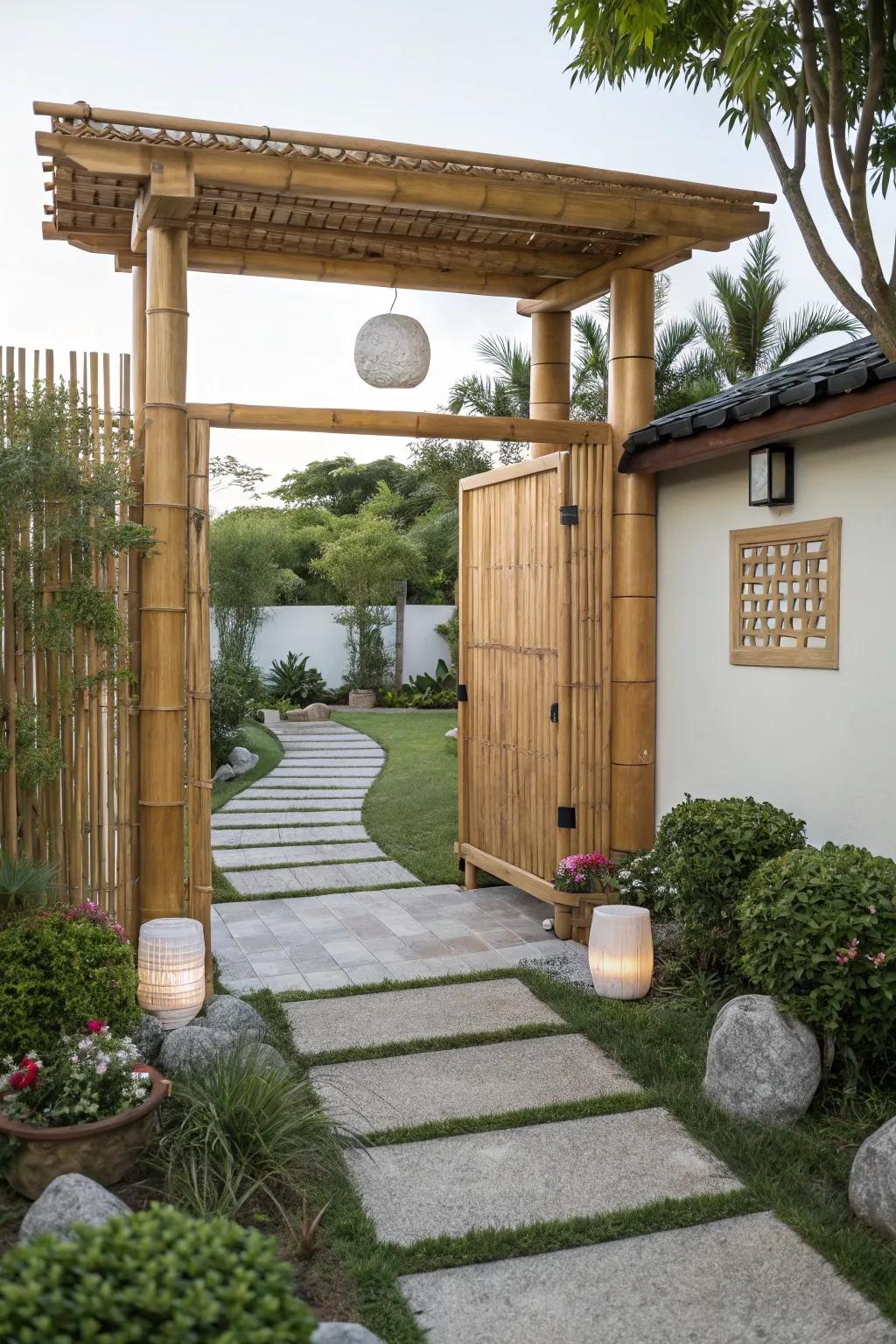 Bamboo gates bestow a Zen-like tranquility upon porches.