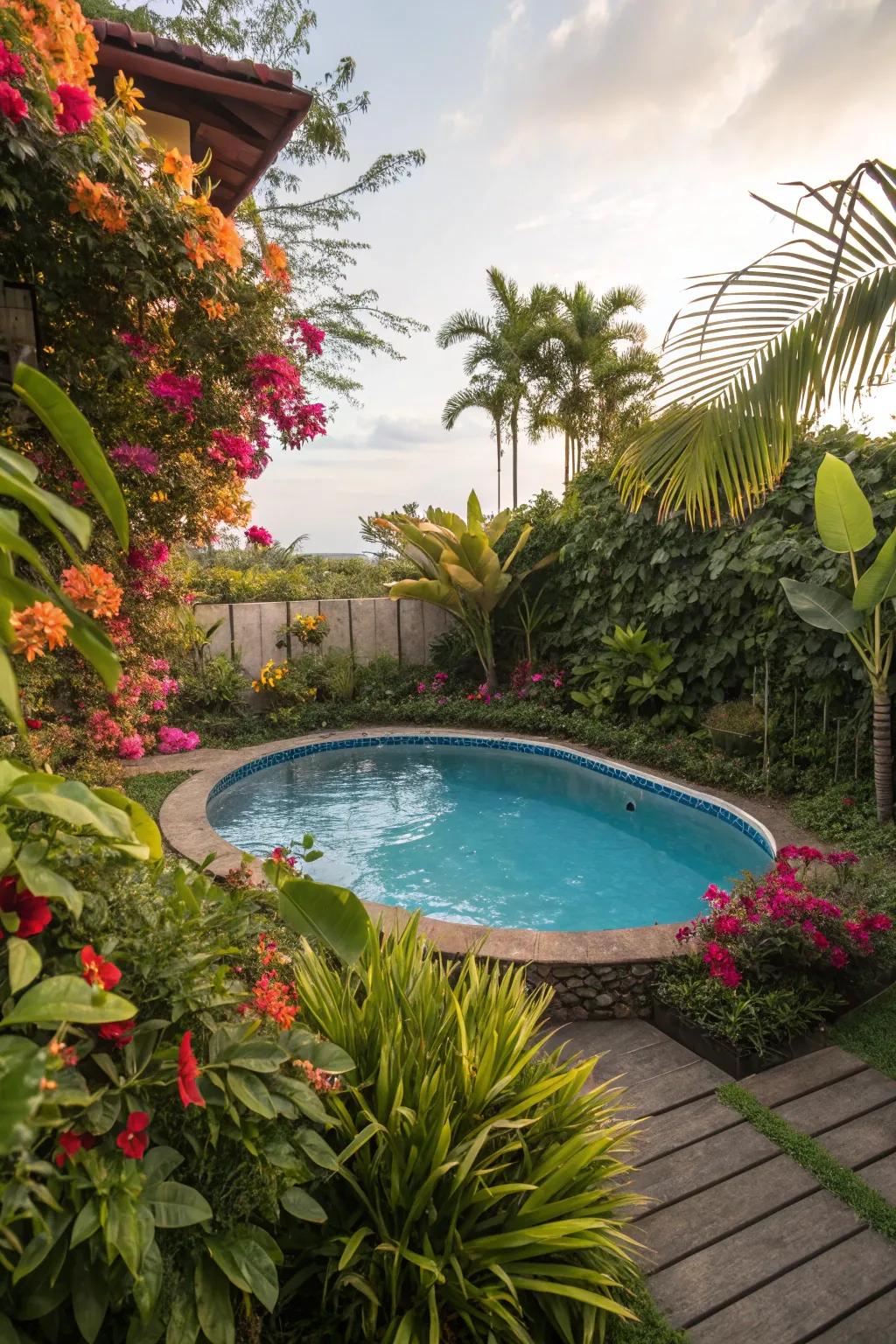 Exotic flora offer a lush and unique privacy screen.