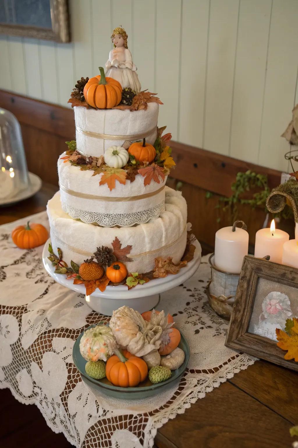 Retro gourd nappy cakes are suited for a romantic, old-world ambiance.