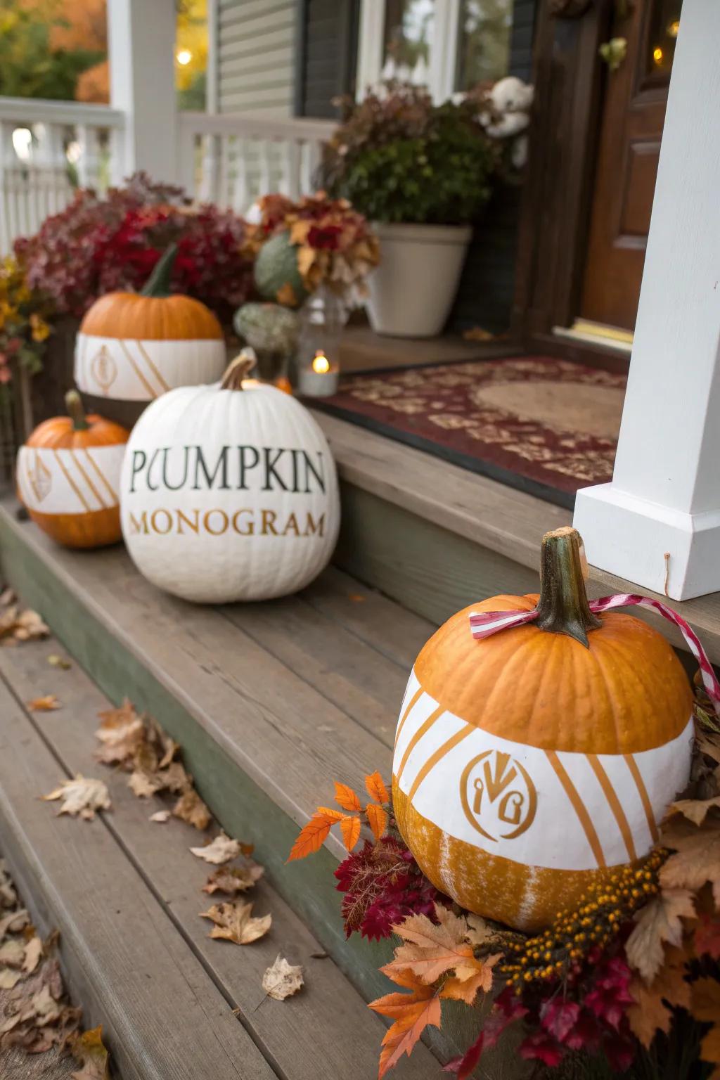 Monogrammed pumpkins bring a personal touch to your seasonal decor.