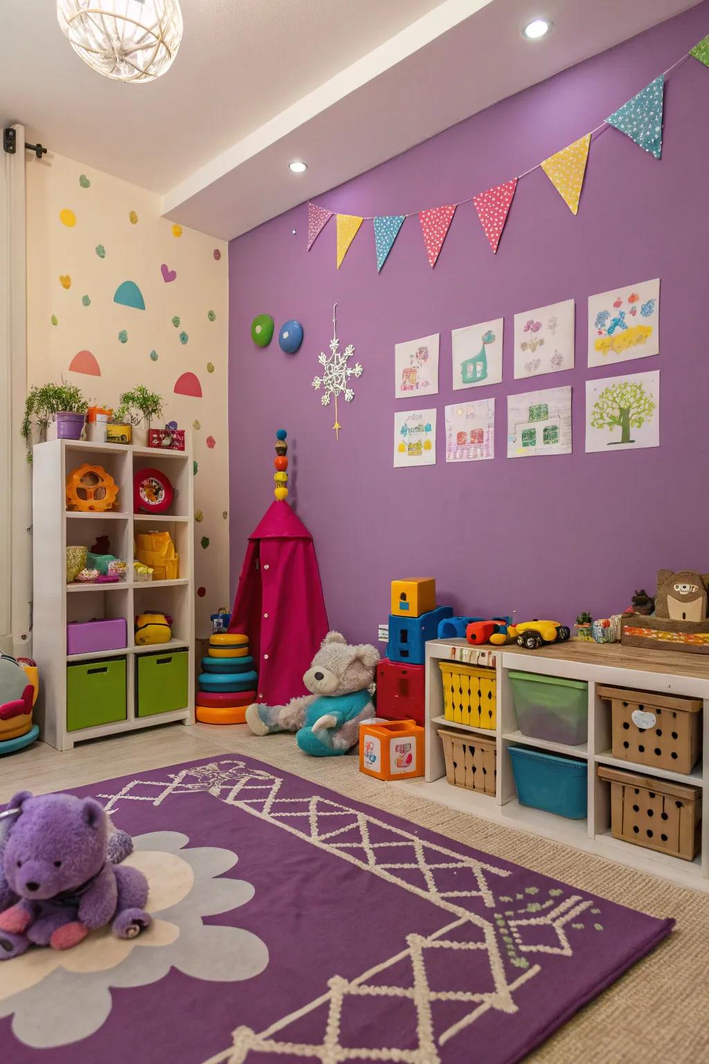 A playful kids' room brought to life with purple walls.