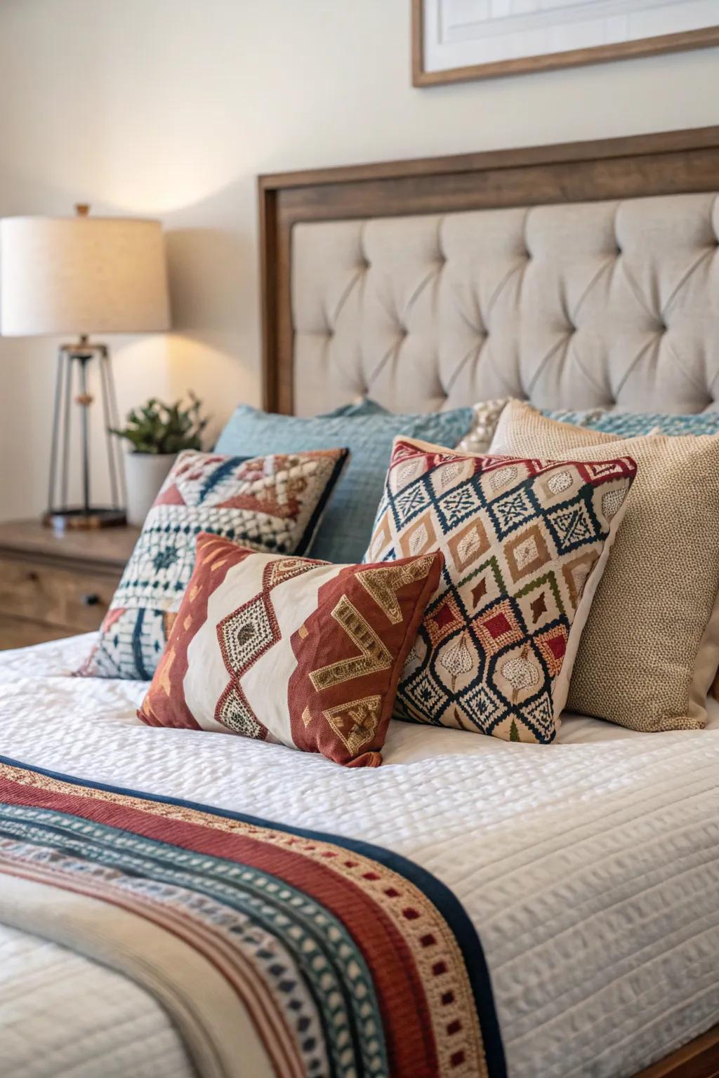 An eclectic assortment of pillows gives off whimsy and personality.