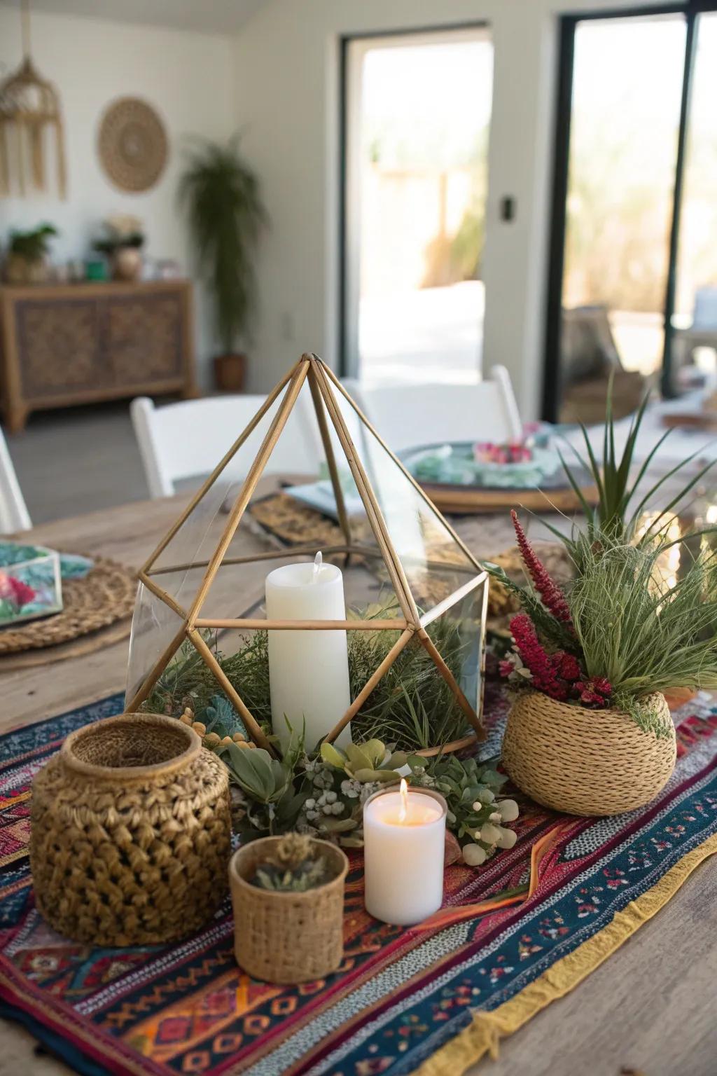 Geometric shapes offer a modern and stylish centerpiece choice.