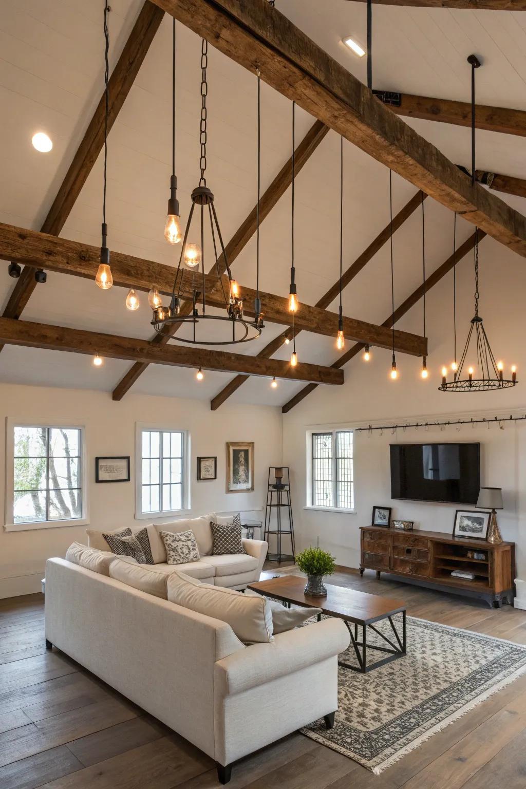 Customize lighting heights with cables and ties.