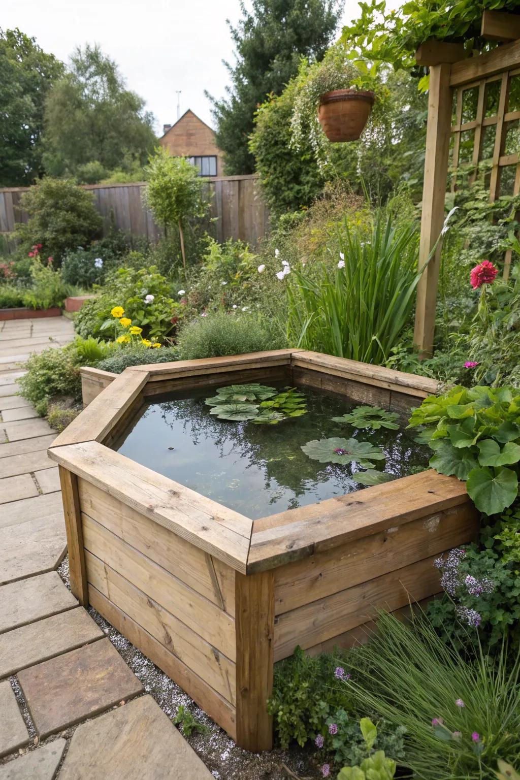 Effectively utilize space through a stylish corner pond.