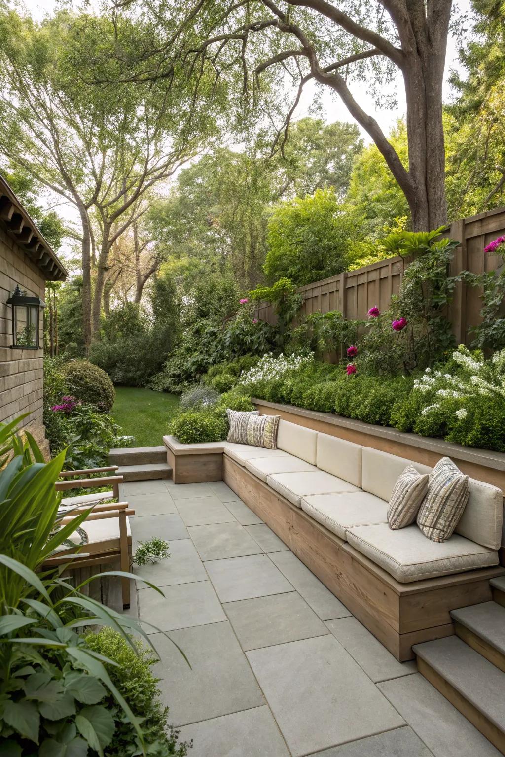 Integrated seating maximizes space and enhances functionality.