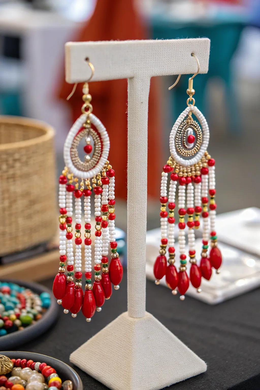 Add a burst of color with beaded earrings.