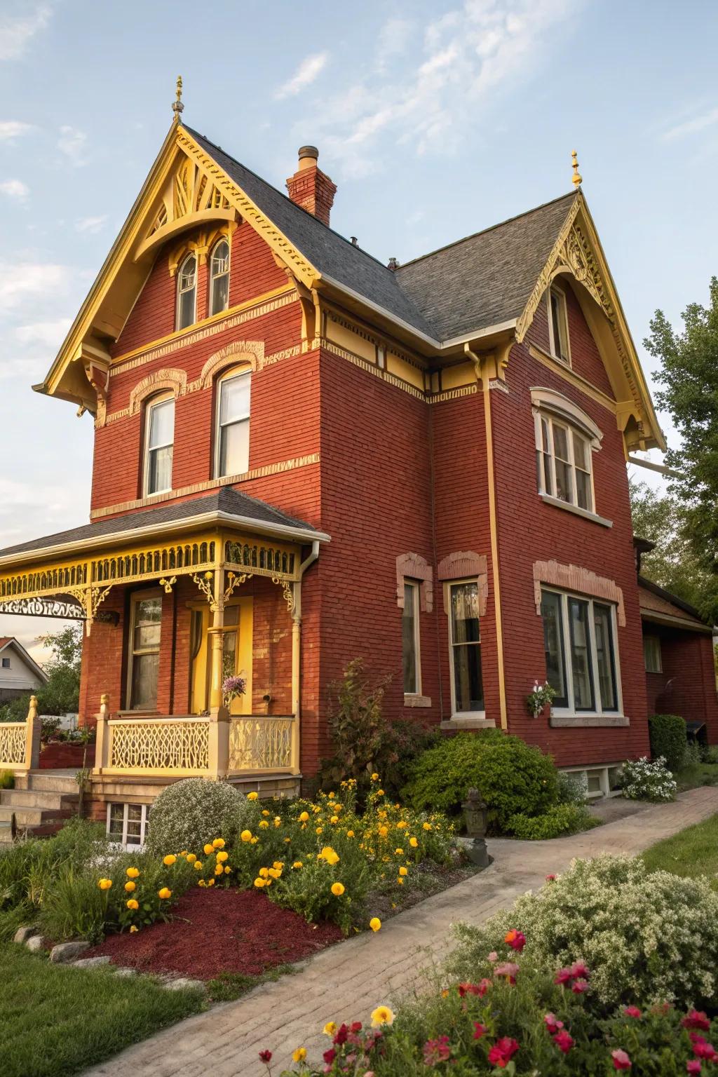 Gleaming yellow trim adds a cheerful and inviting vibe to red brick homes.