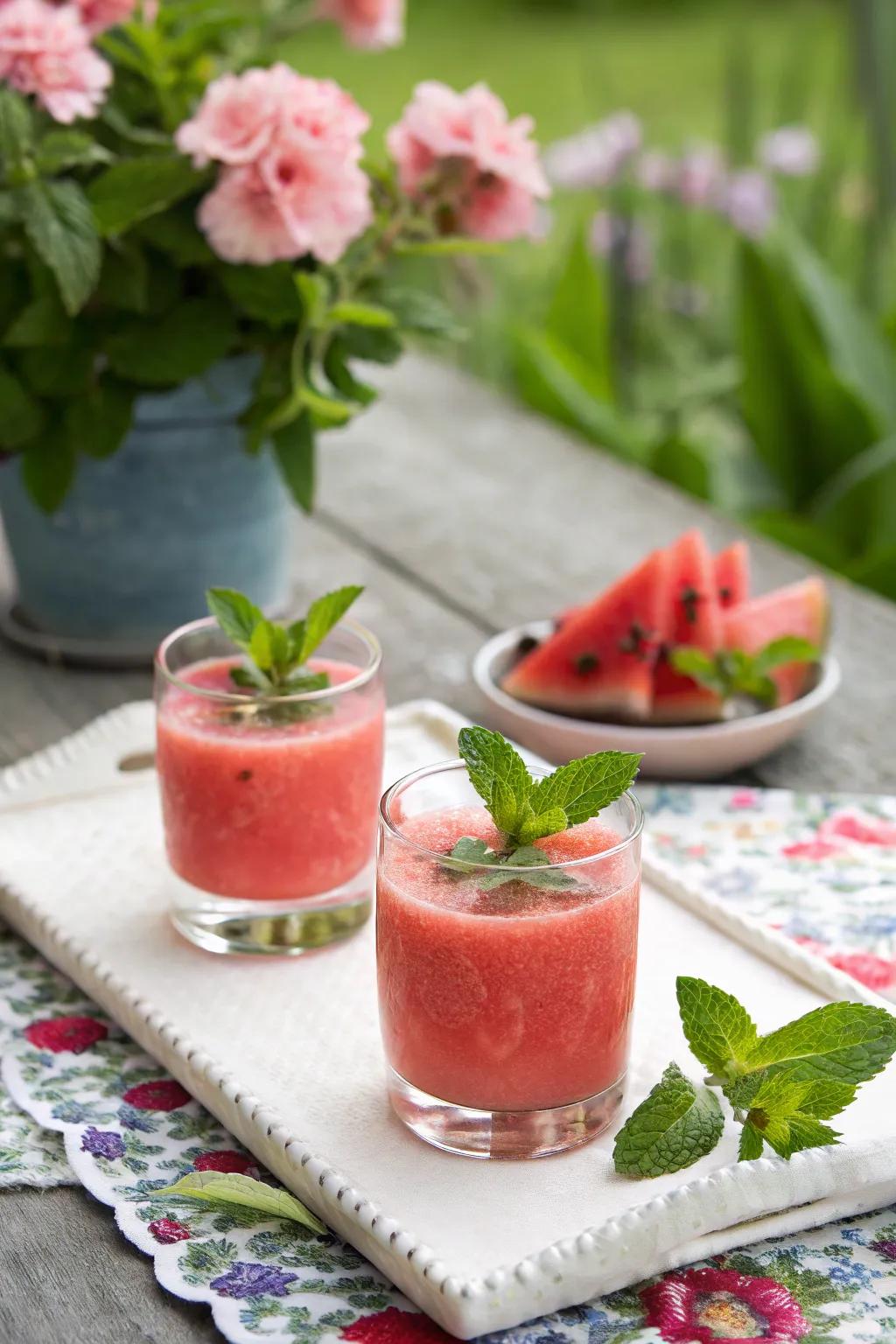 Watermelon mini smoothies are a refreshing choice for summer parties.