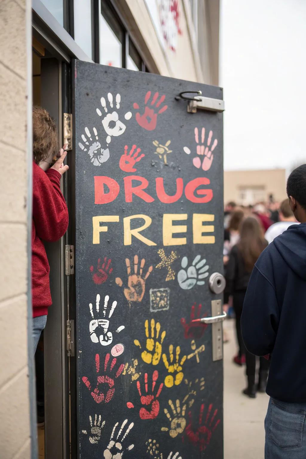 Join hands to take a strong stand against drugs with a collaborative entryway display.