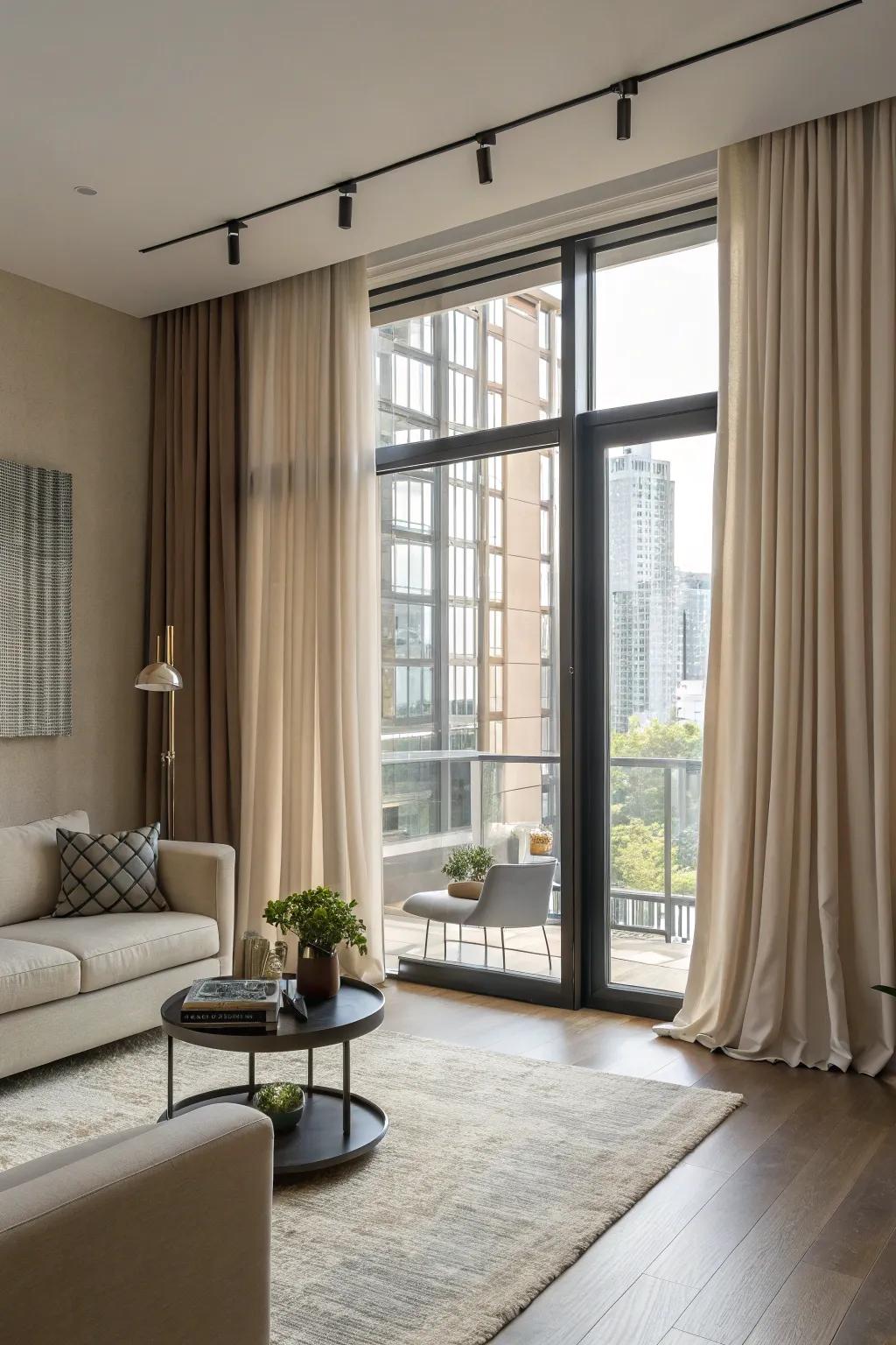 Adaptable fixtures make changing curtains effortless.