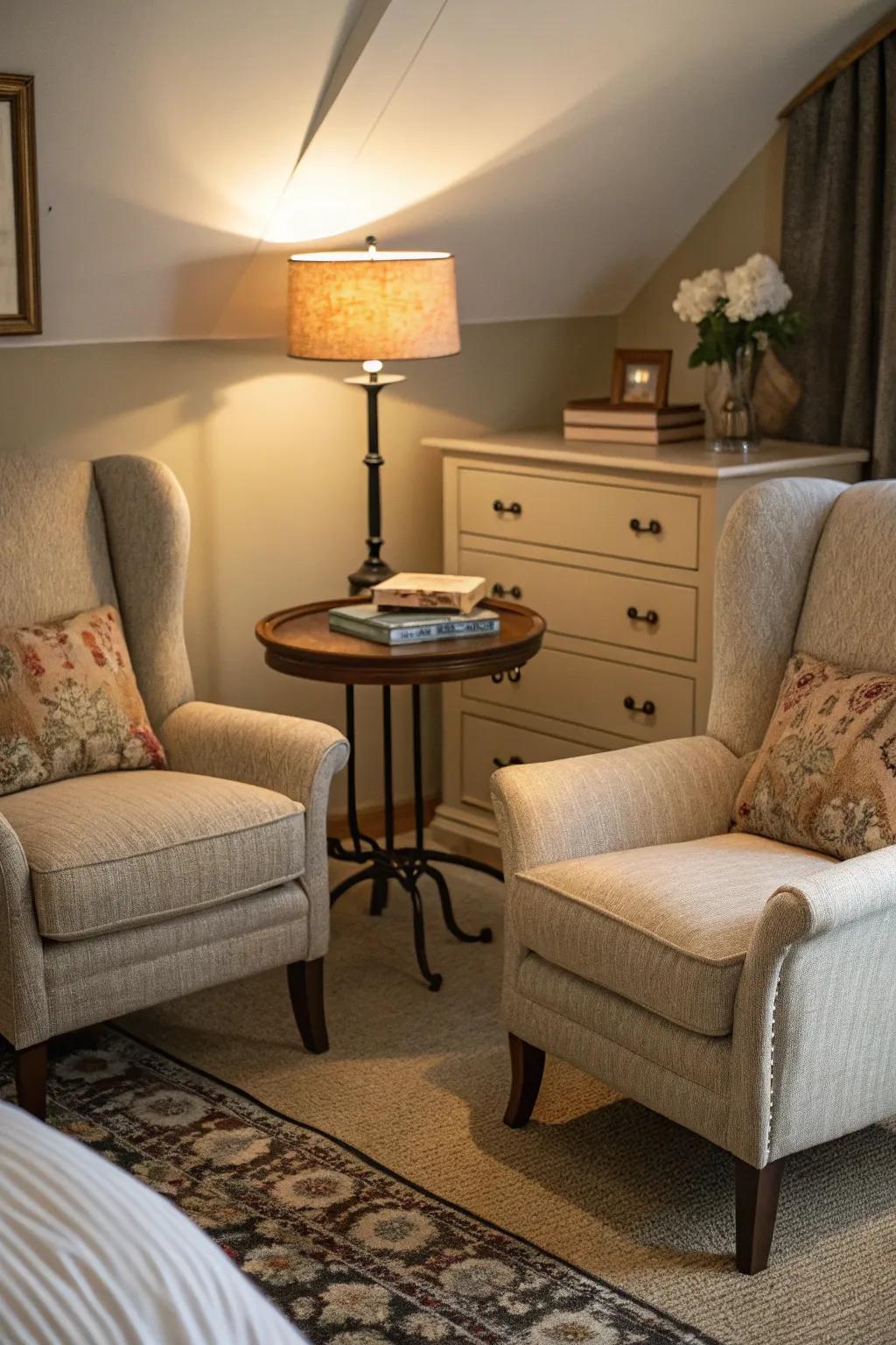 Personal seating spots make spaces for unwinding and chatting.