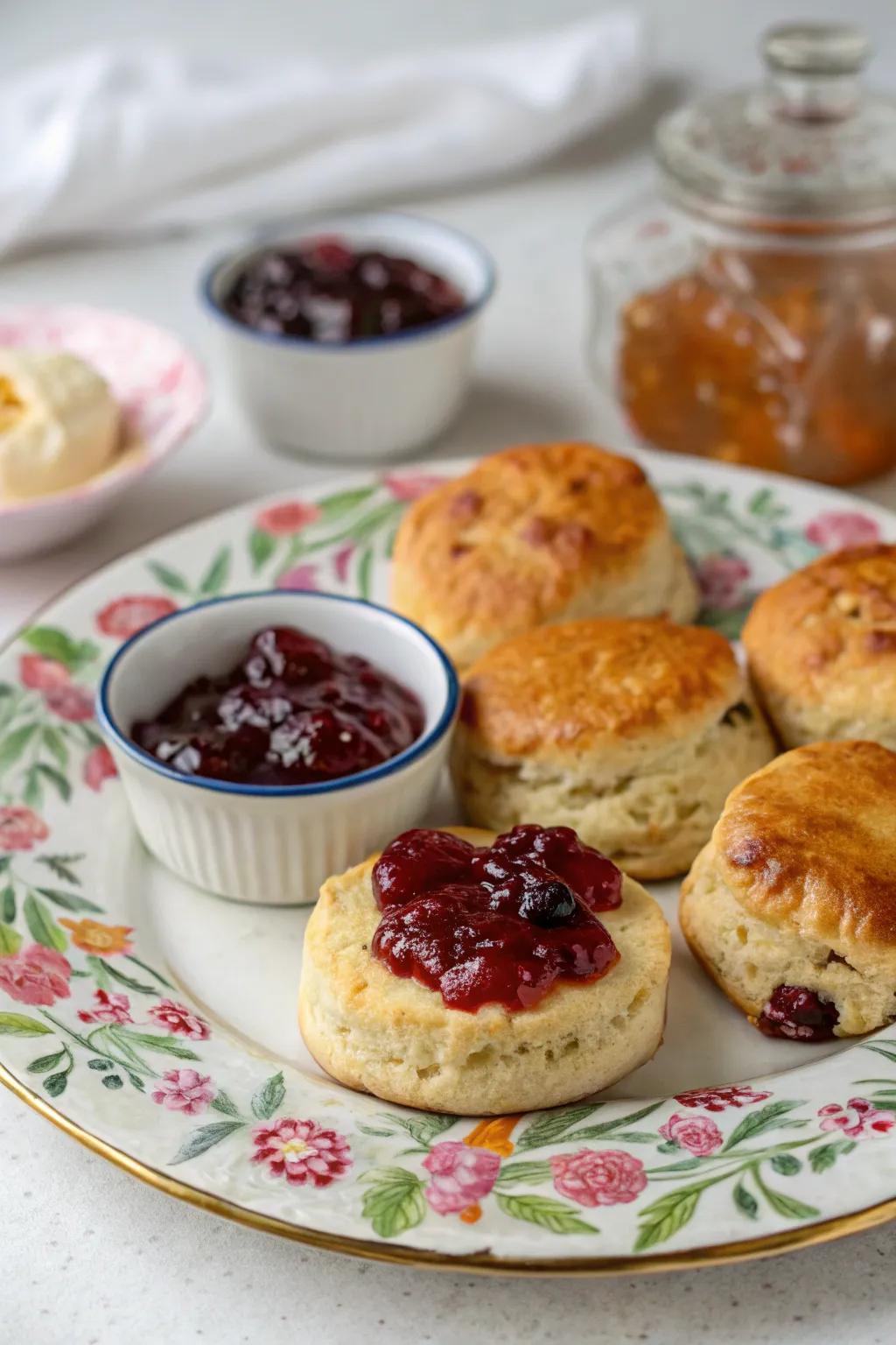 Biscuits with preserve are a classic treat for a cozy morning.