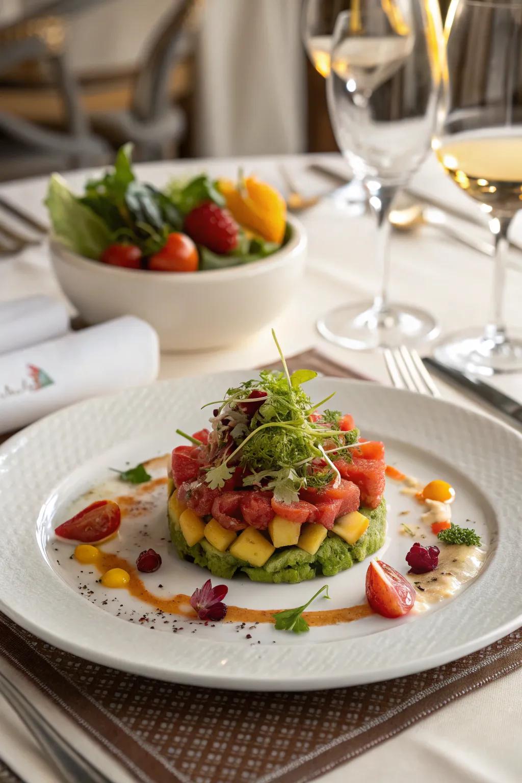 Enhance your dining experience with a gourmet presentation, paying close attention to the details.