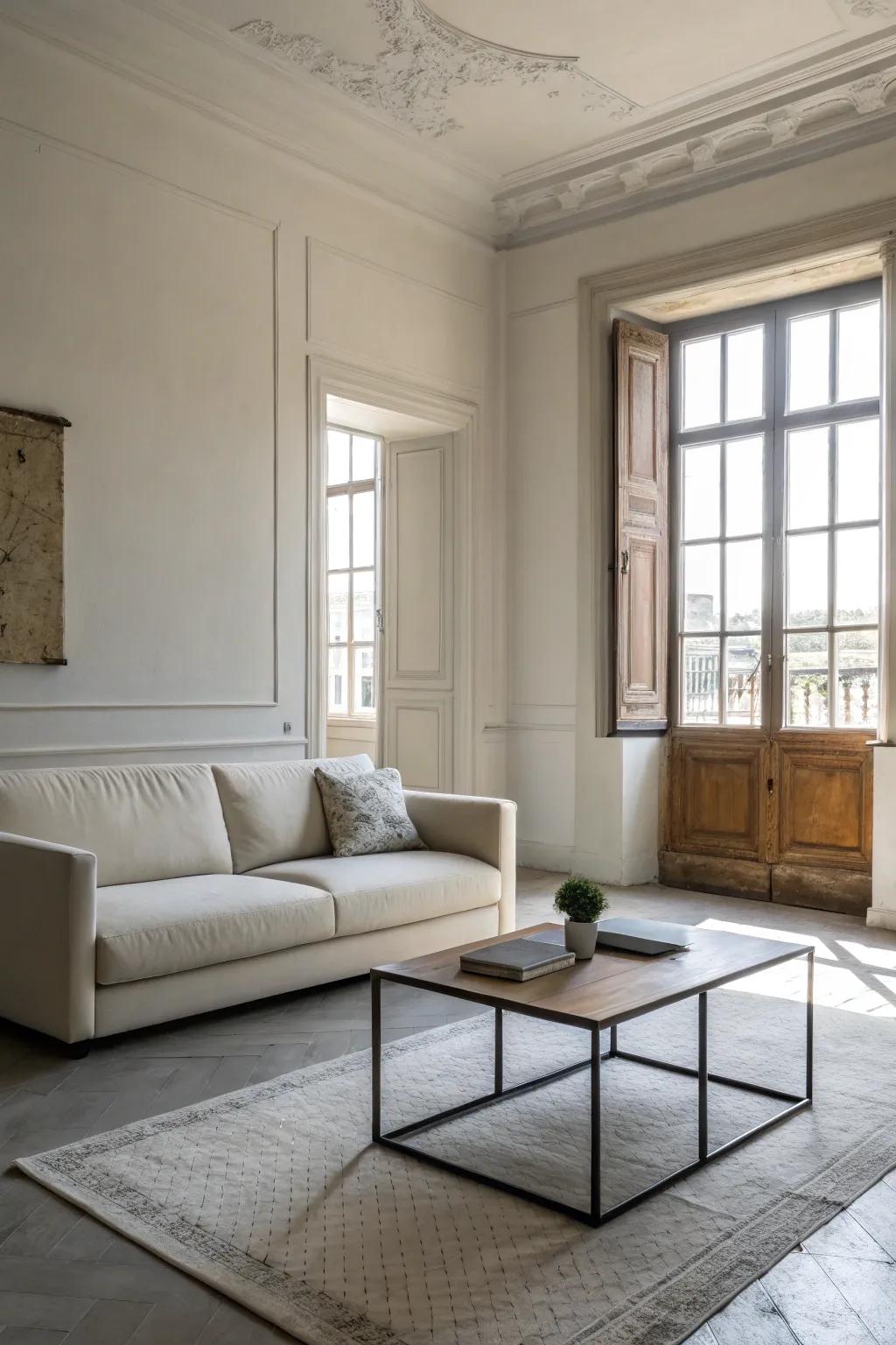 Minimalist furnishings retain an airy and uncluttered room.