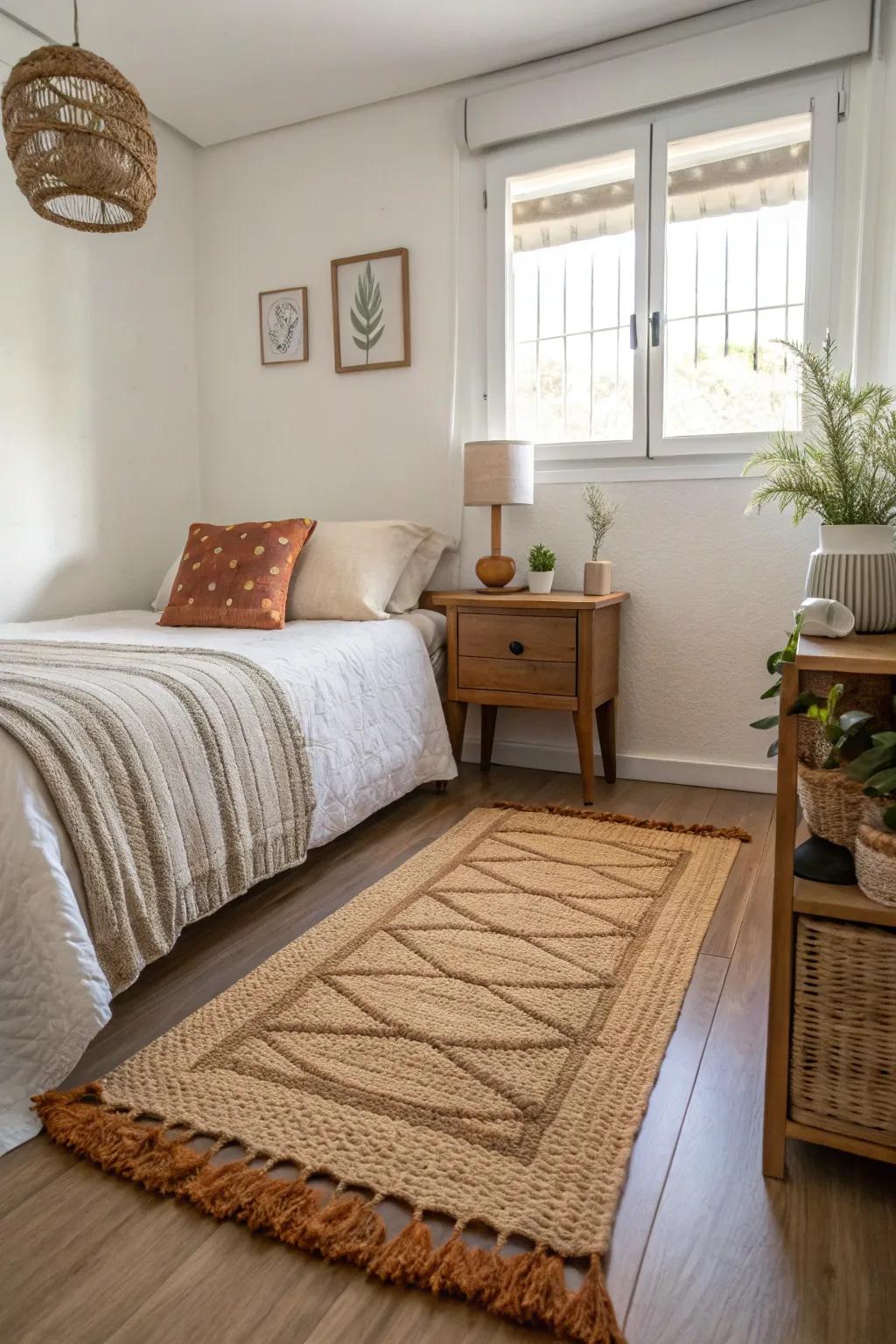 Choose rugs that suit your bedroom's dimensions for optimal harmony.