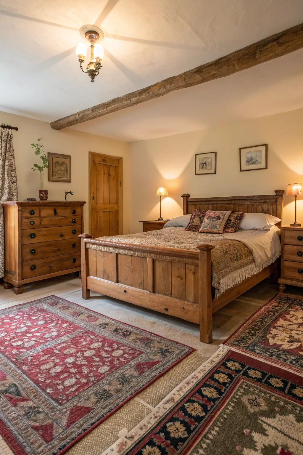 Aged floor coverings bring warmth and character to the space.