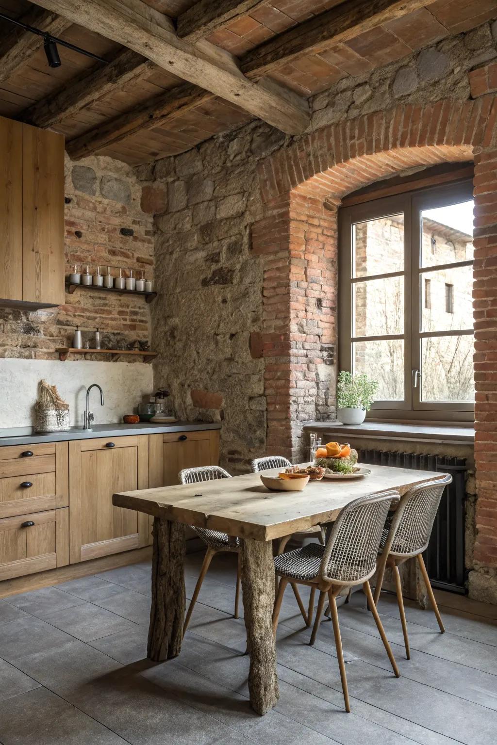 Natural textures add depth and authenticity to country-style cooking spaces.