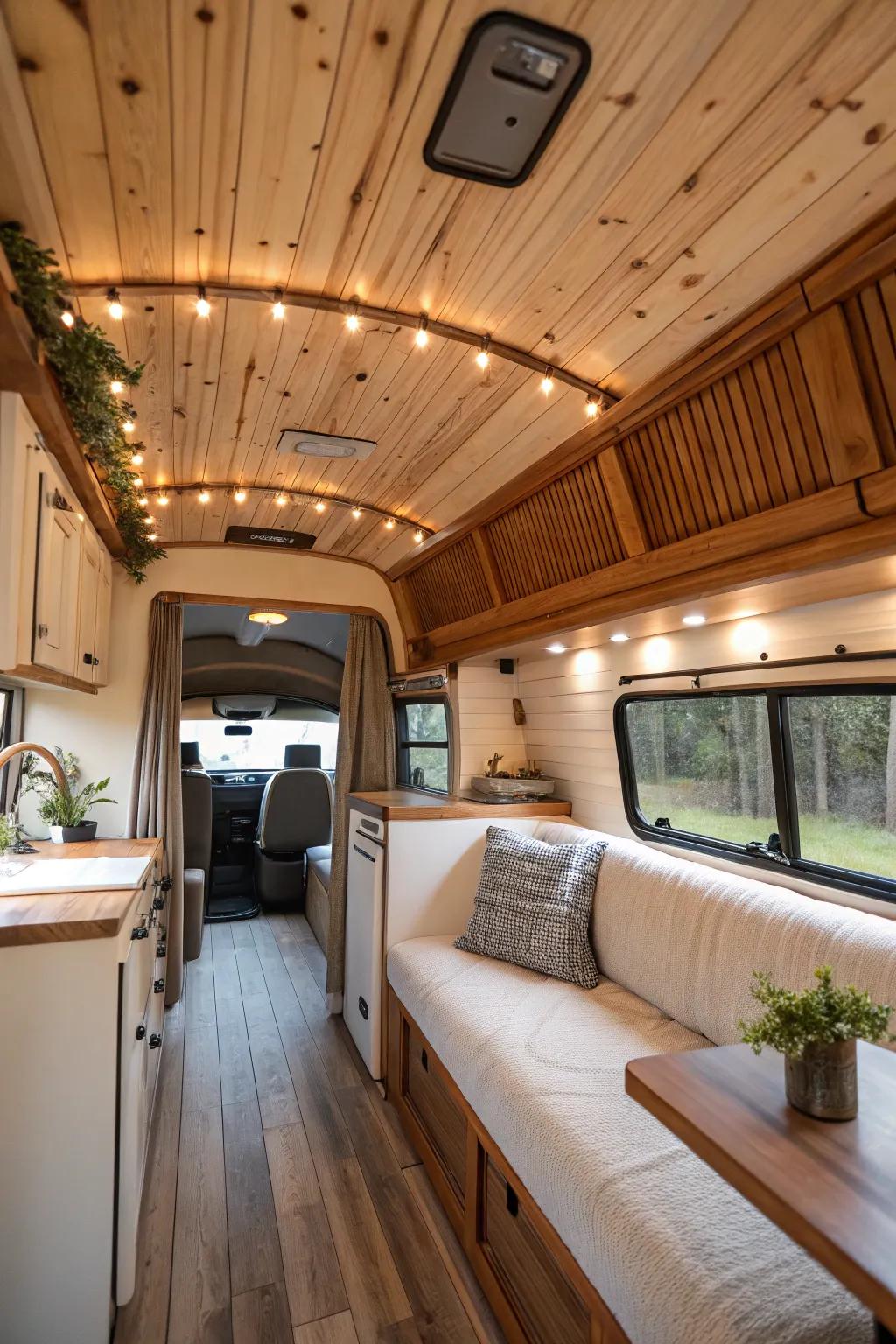 Inherent tones forge a serene and tranquil RV interior.