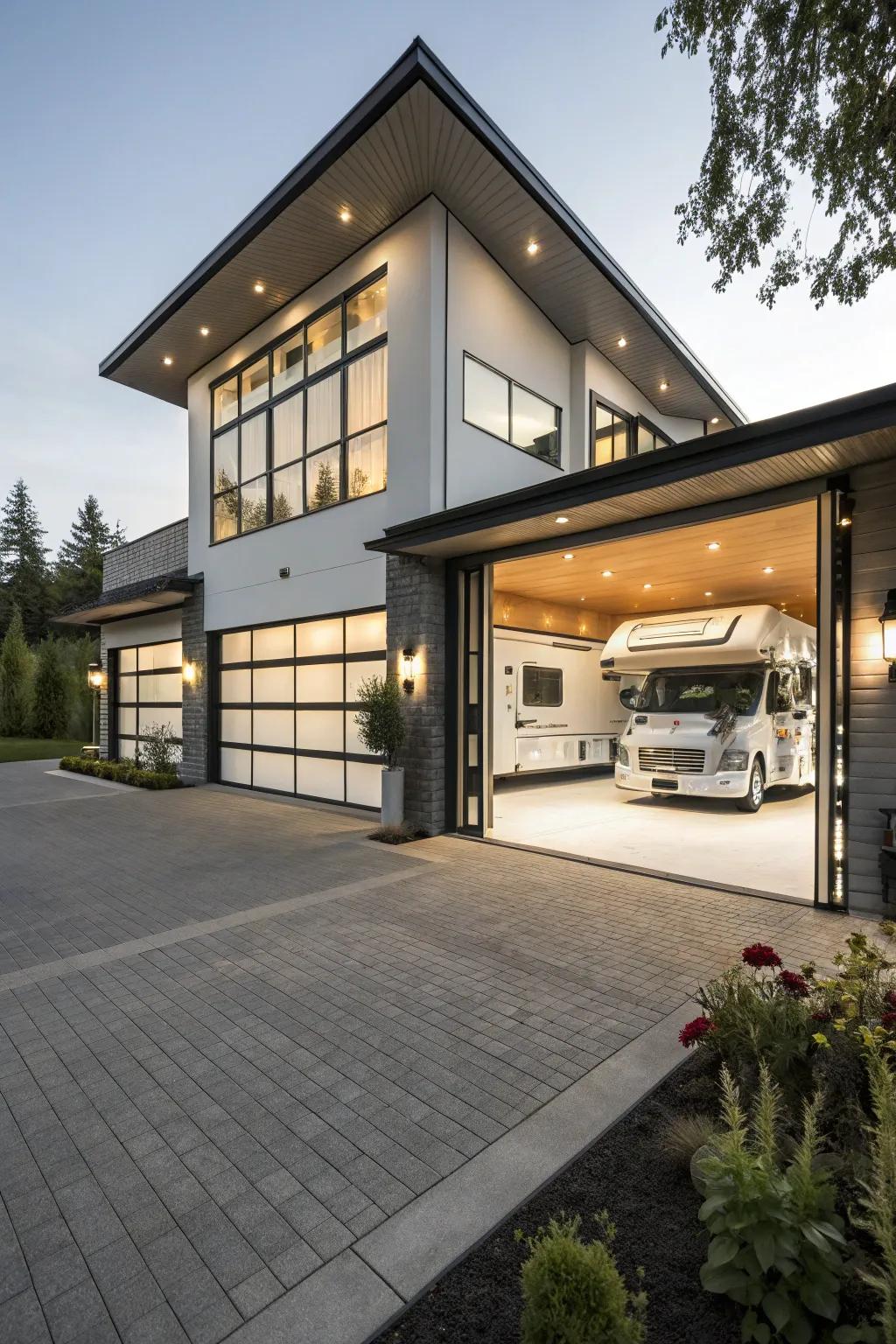 A refined, modern RV garage style that complements your home.