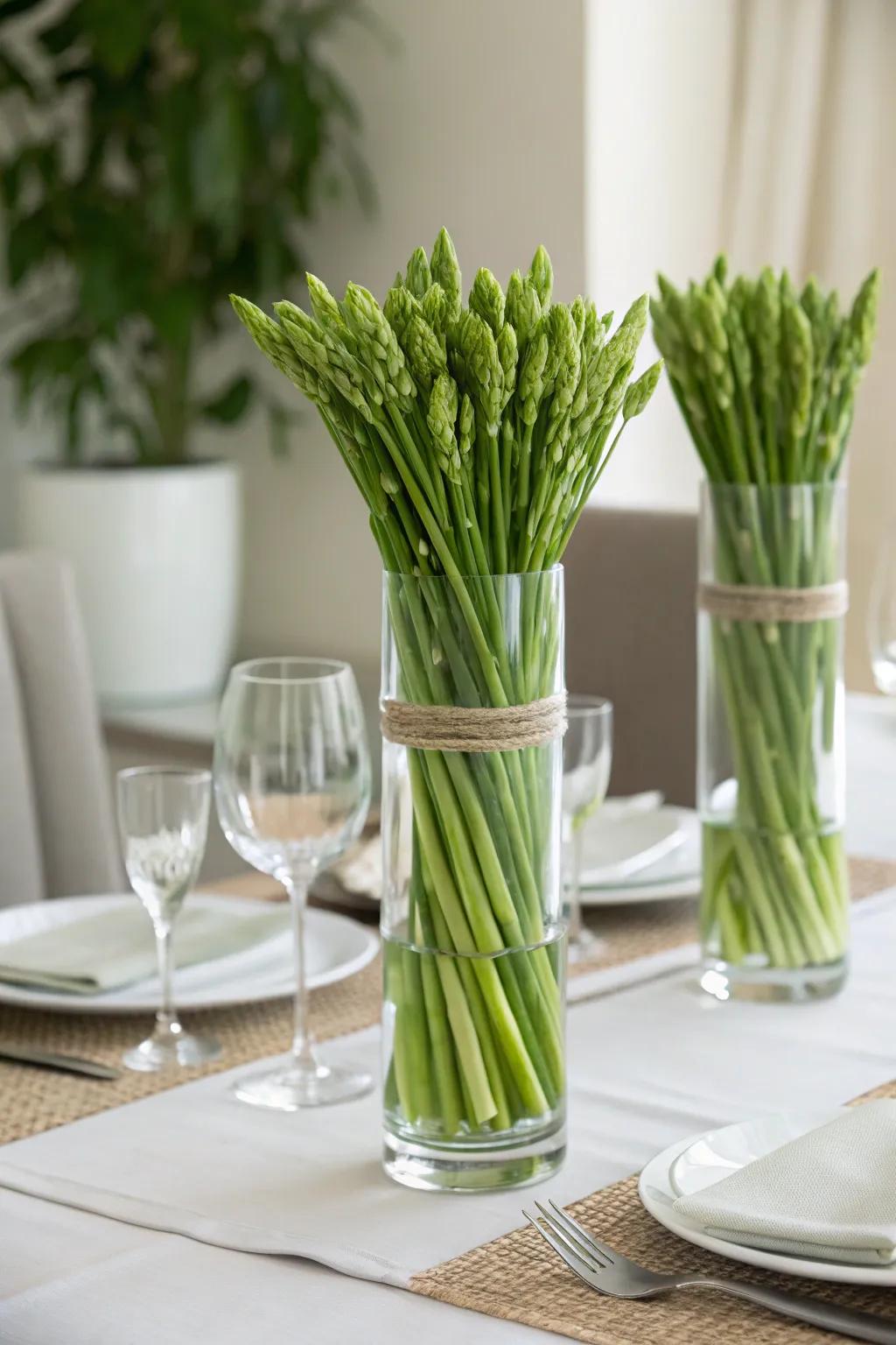 Sage green stems beautifully showcased in clear crystal.