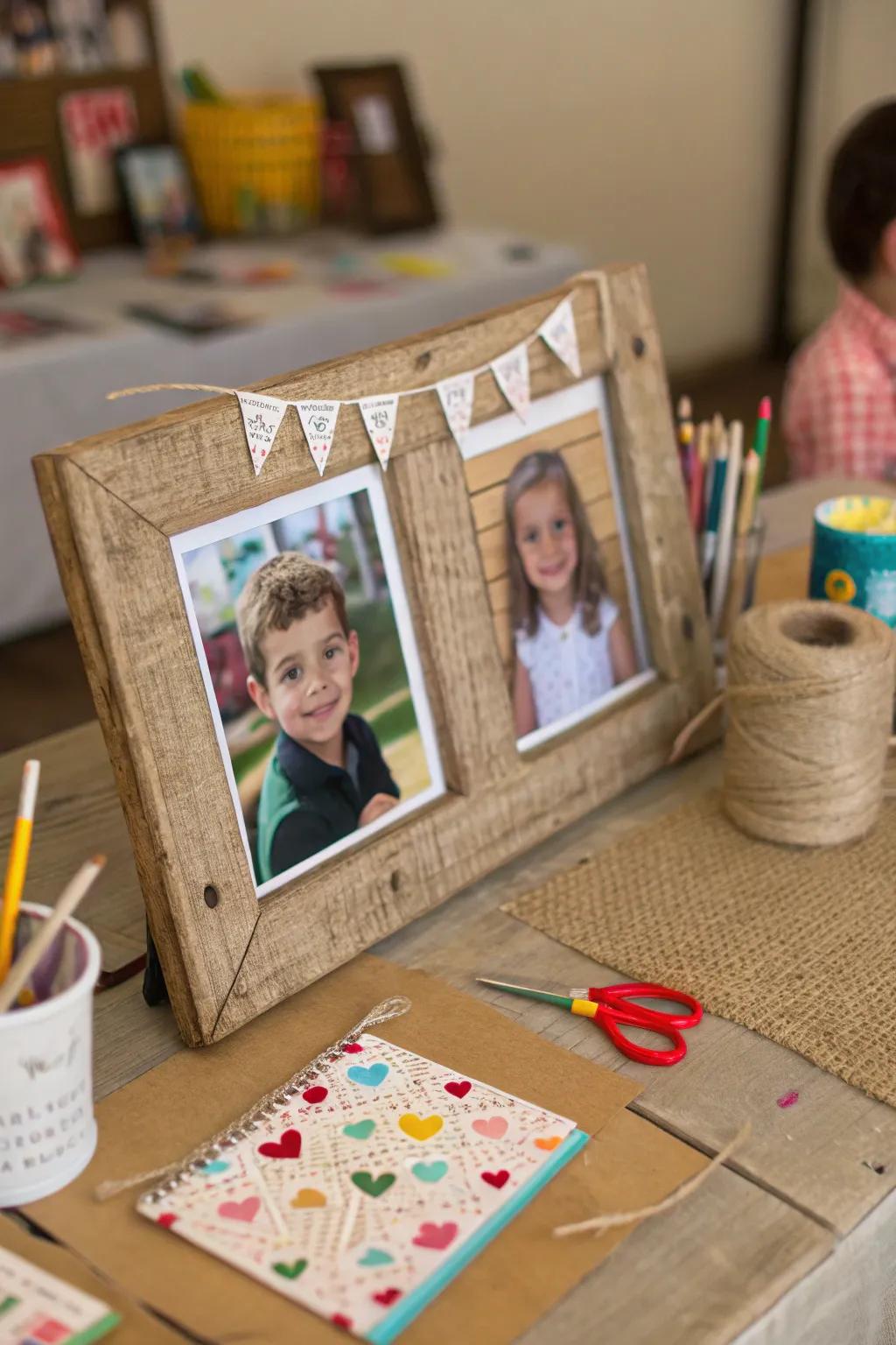 A self-made frame for showing school photos.