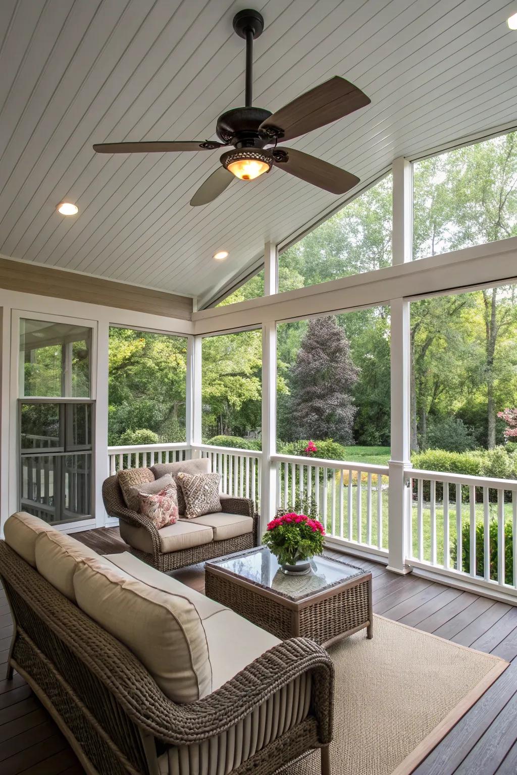 Overhead fans offer comfort on sweltering days.