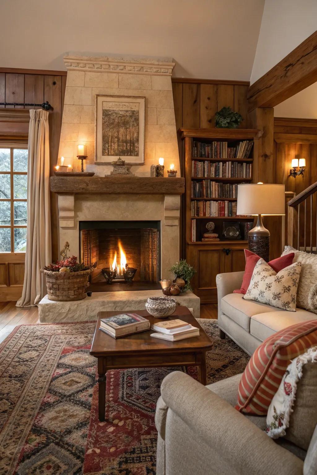 A hearth brings warmth and ambiance to your living room.