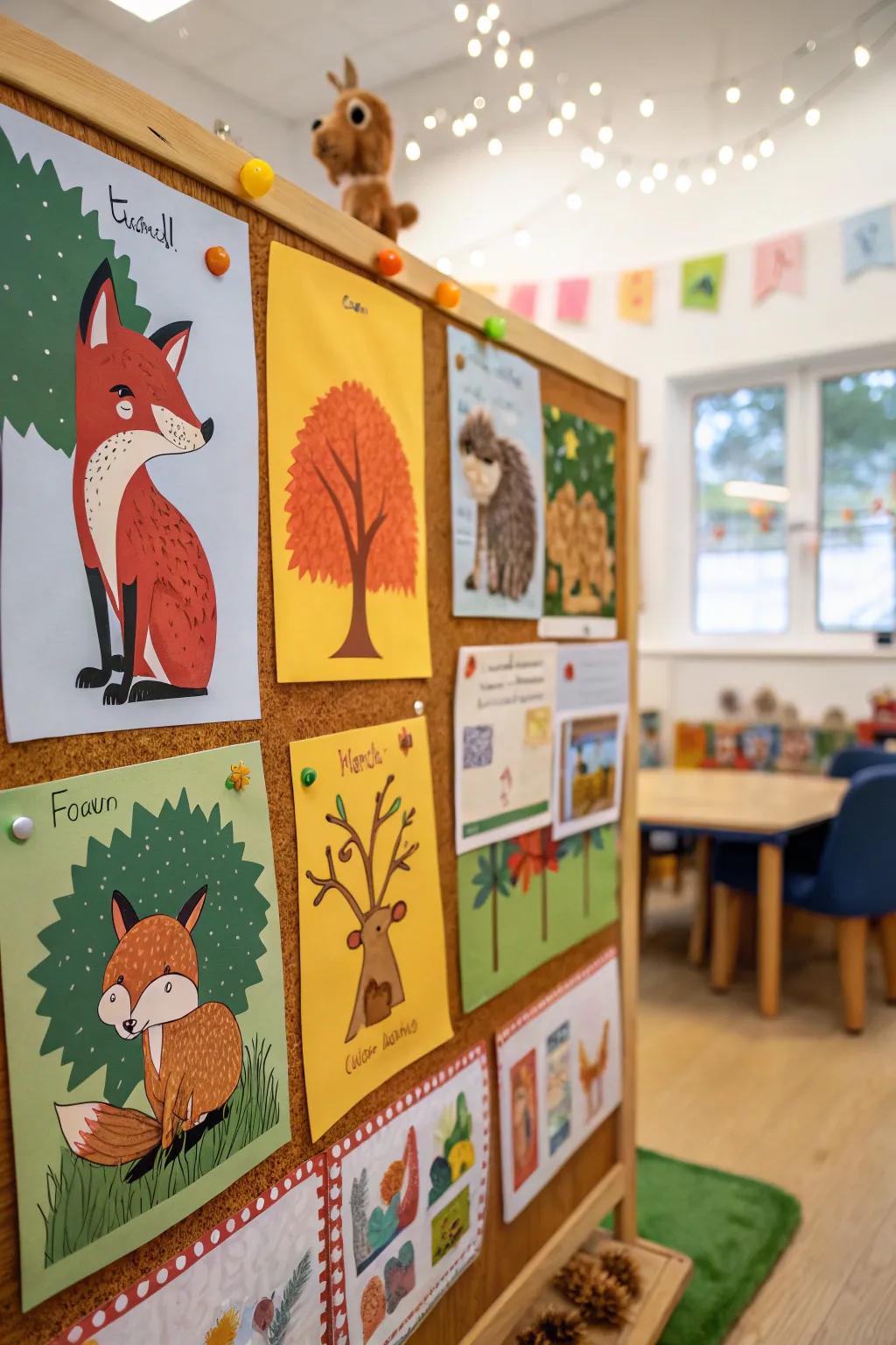 An enchanting woodland creatures bulletin board.