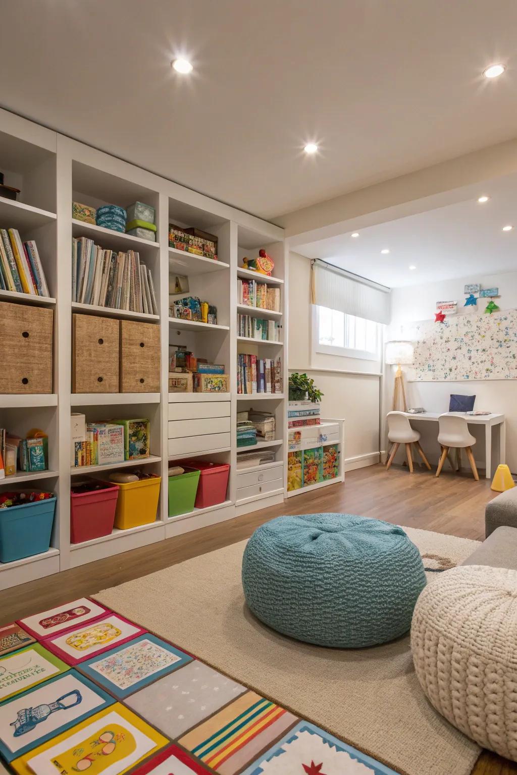 Designated areas for play and work enhance functionality.