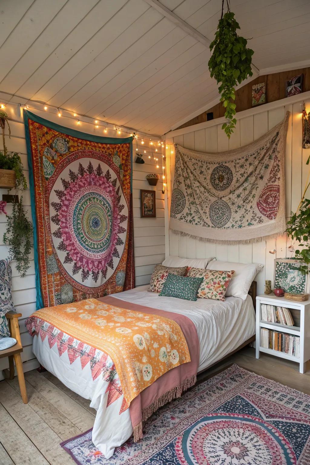 Tapestries introduce a bohemian touch to your shed’s décor.