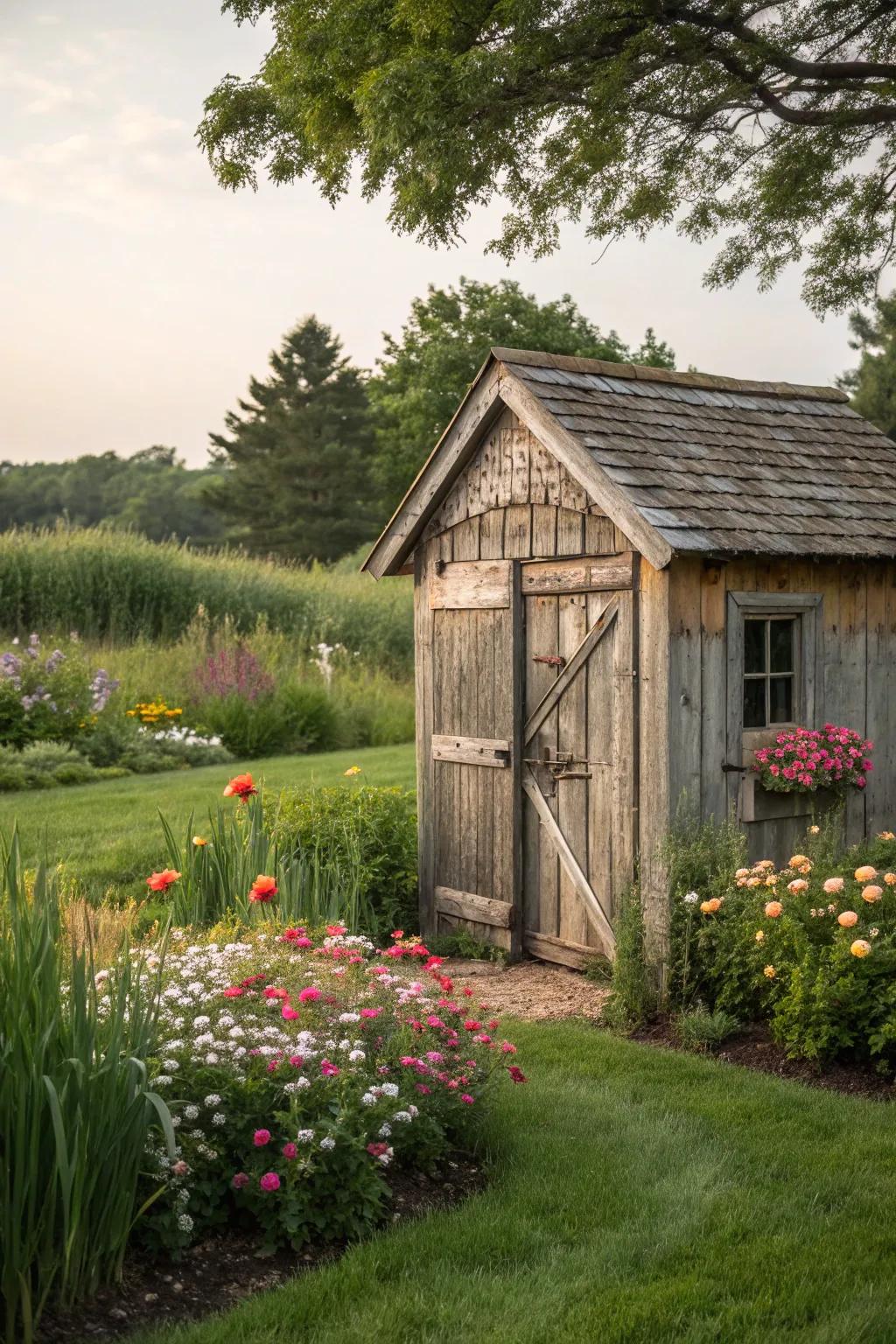 Rustic charm with wooden elements and barn doors.