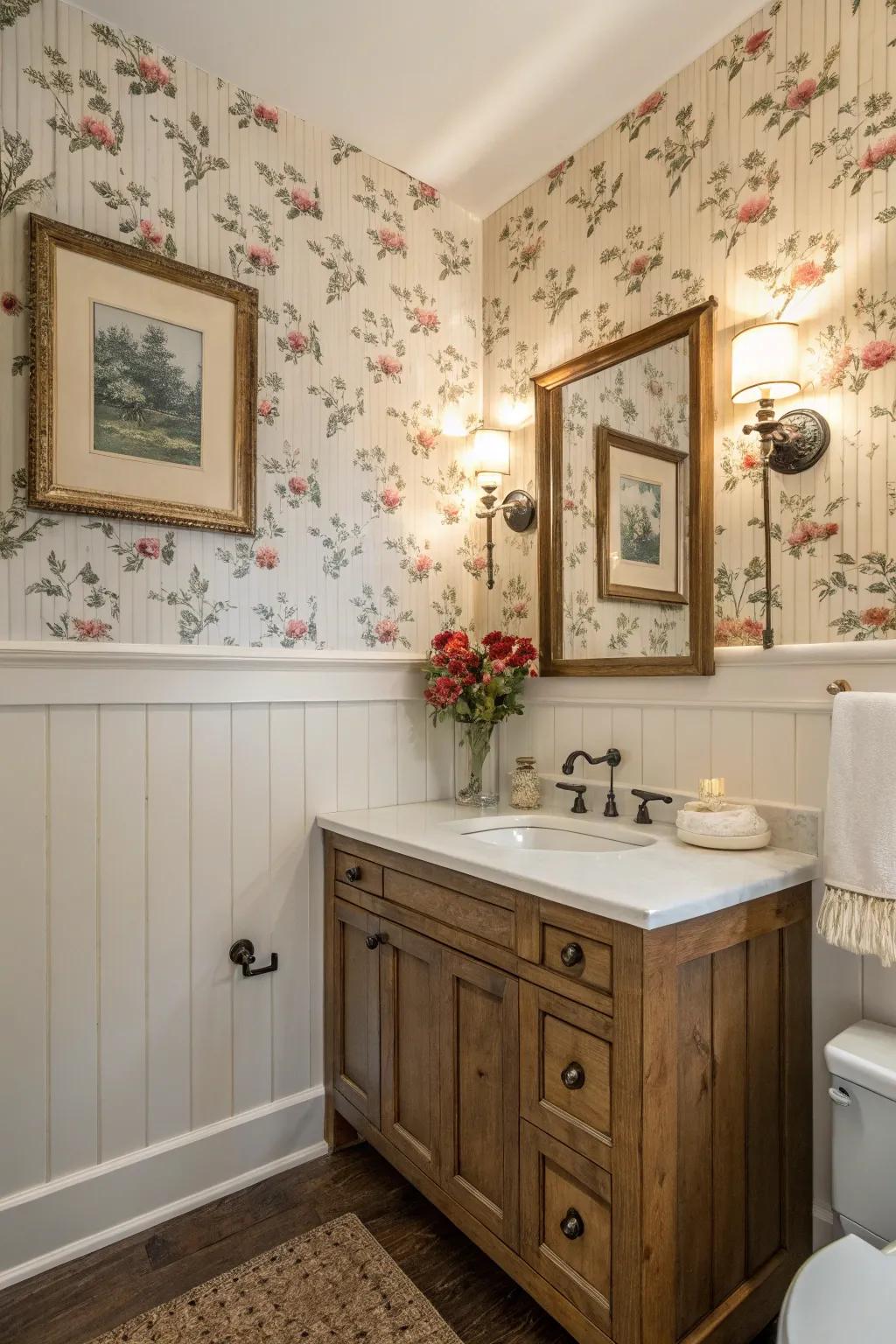 A bathroom showcasing panel wainscoting for added texture.