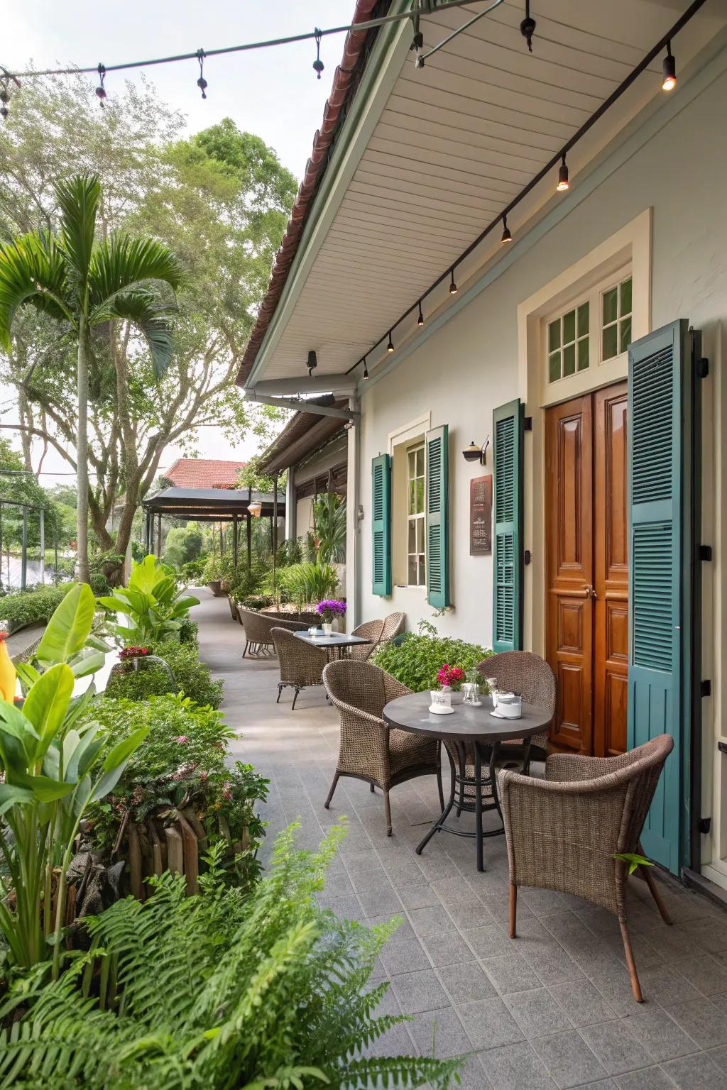 Versatile outside place perfect for dining and unwinding.