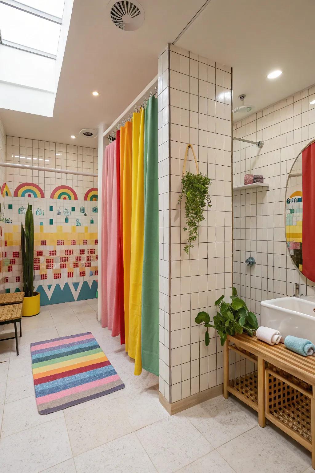 A vibrant shower room using a splash of color for added personality.