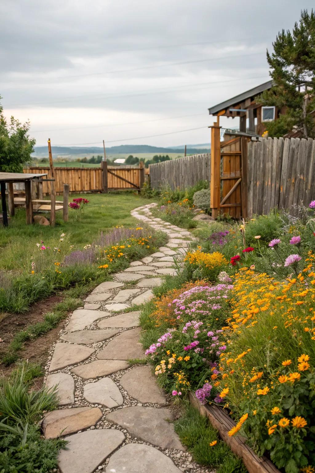 Flagstone paths bring a rustic charm to any garden space.