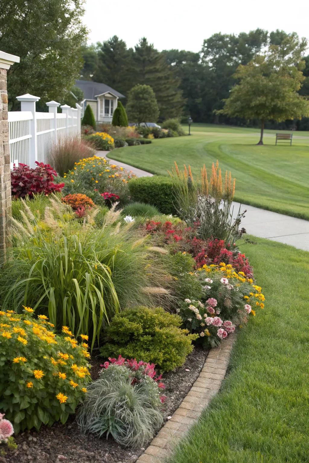 Assorted planting adds texture and variety.