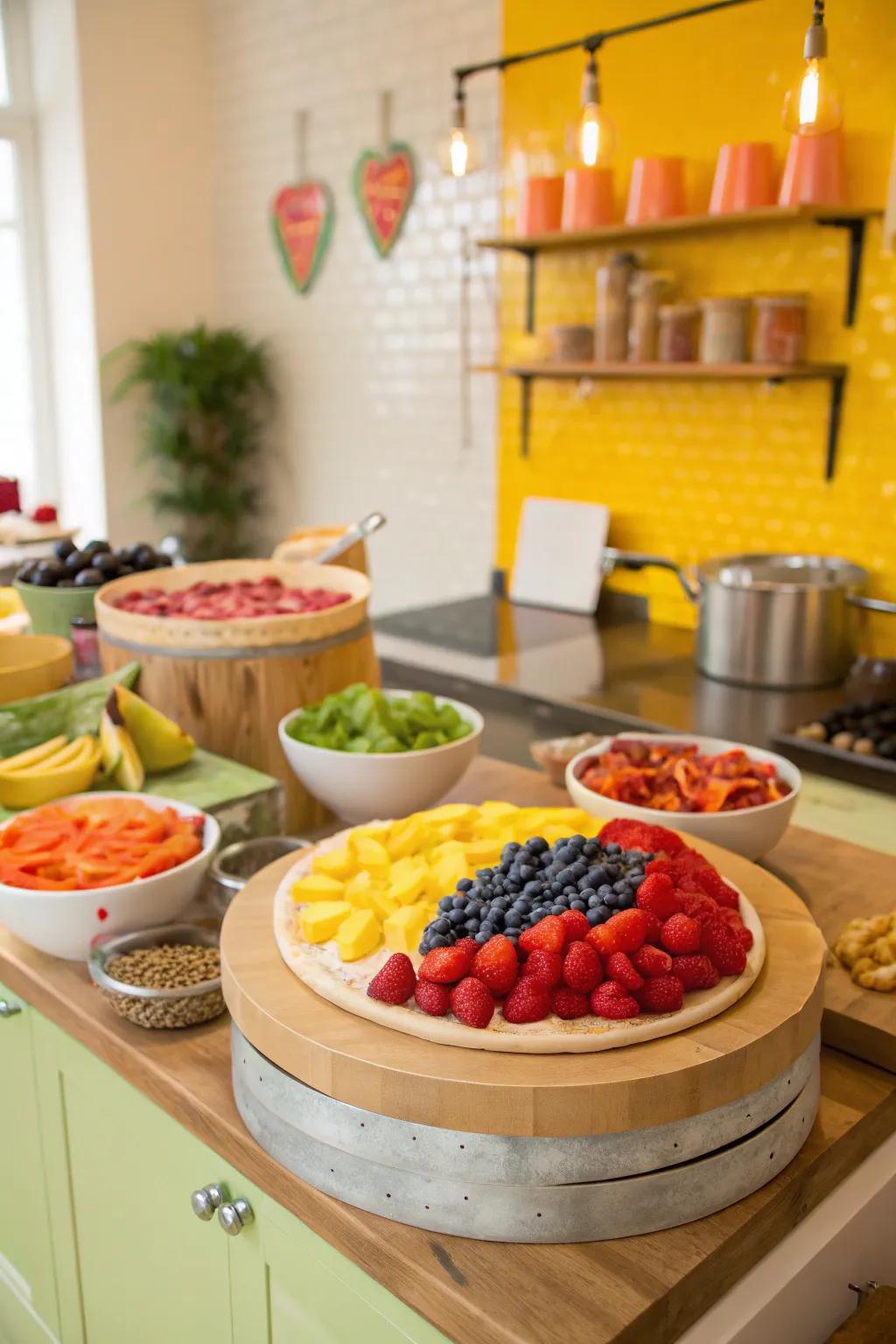 A vibrant DIY fruit flatbread space delivering a delightful and tasty experience.