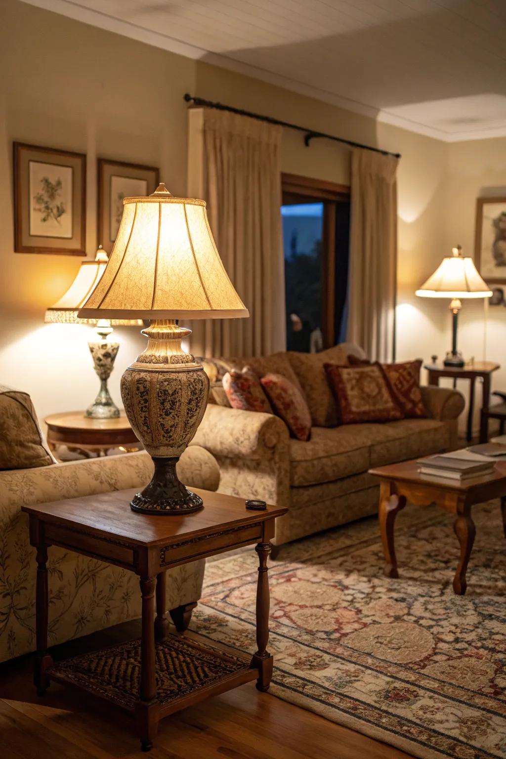 Different types of lighting create an adjustable ambiance in the living space.