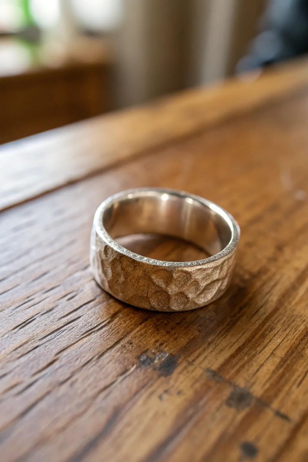A rustic forged texture circle with a unique handmade appeal.