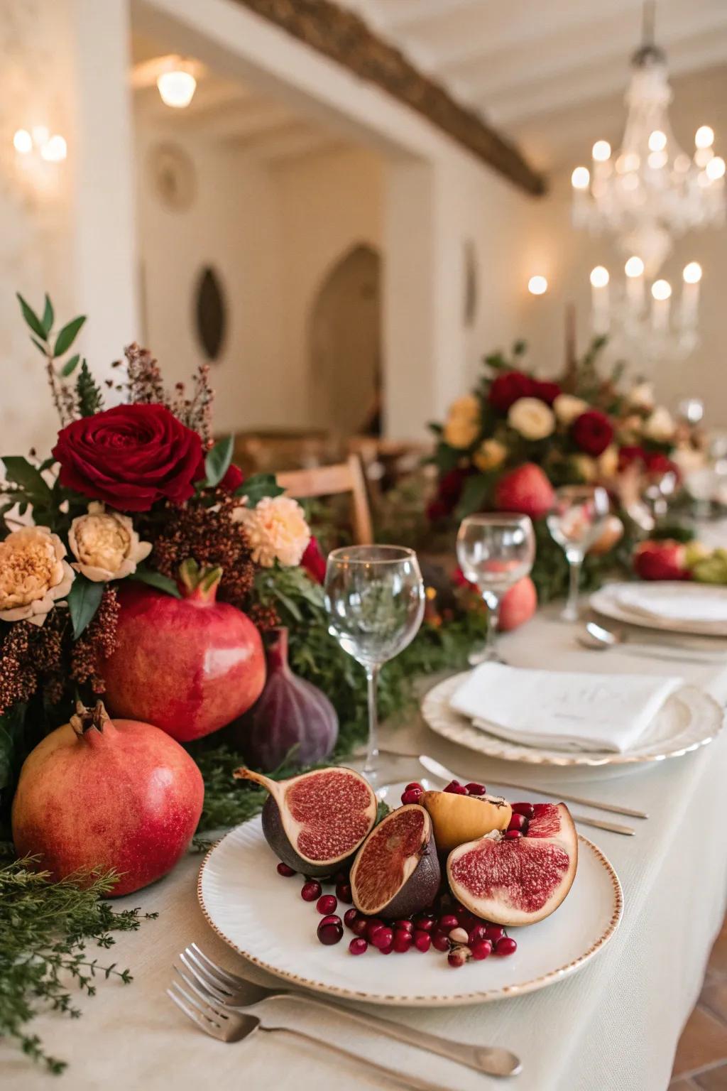 Seasonal fruits add color and a natural touch to the setting.