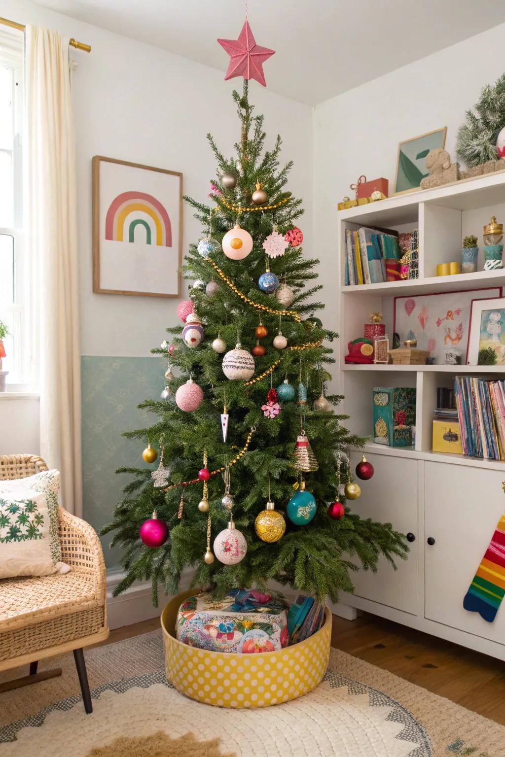 Themed ornaments impart a fun and personal touch.