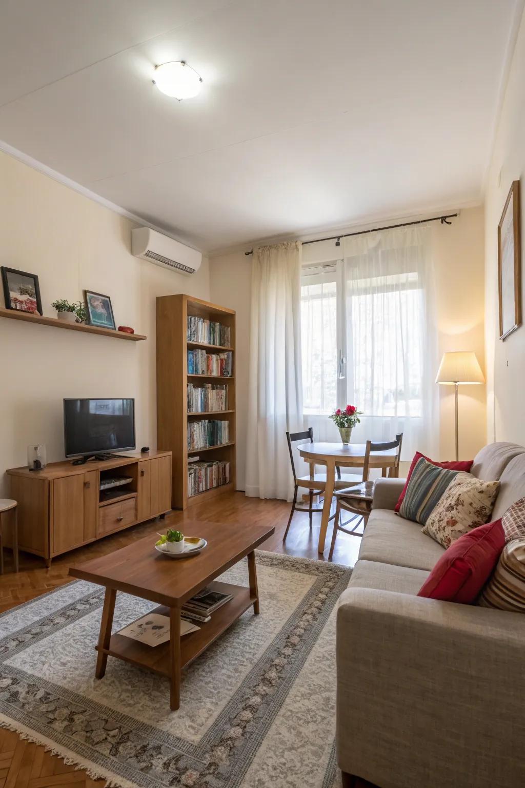 Thoughtful furniture layout enhances space utilization.