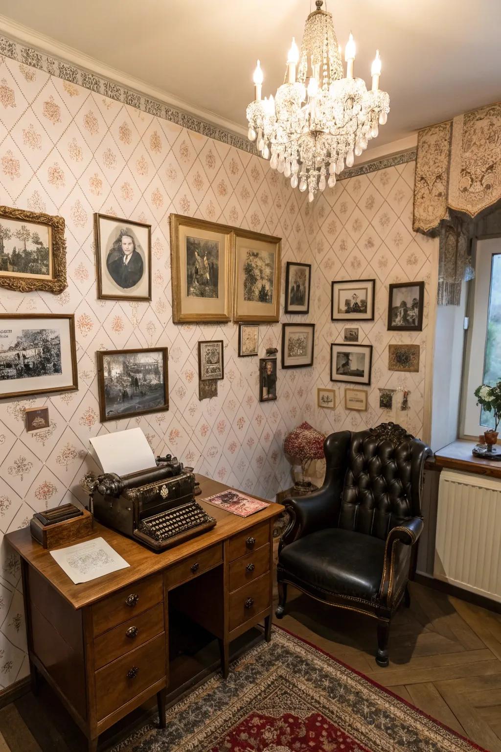 A cohesive motif connects the decor in this fashionable cigar area.