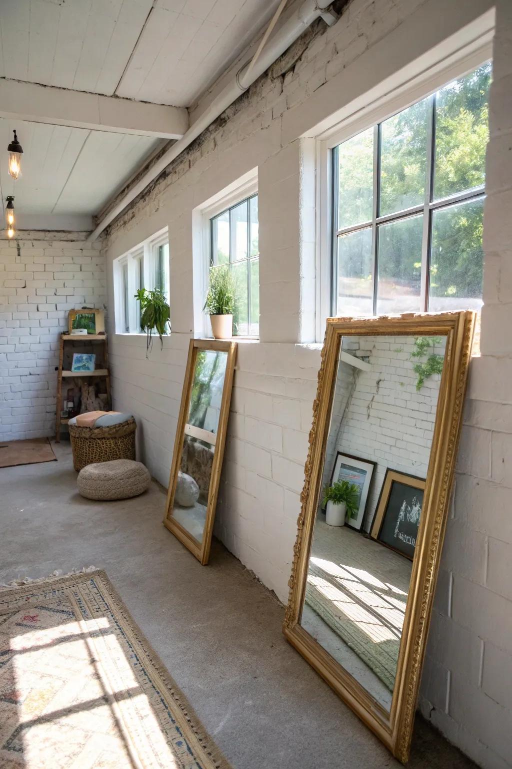 Enhance sunlight using reflections in your basement.