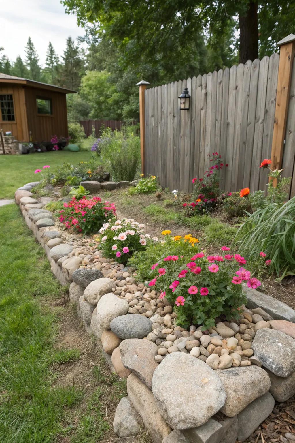 Craft a natural appearance using stone or wood edges.