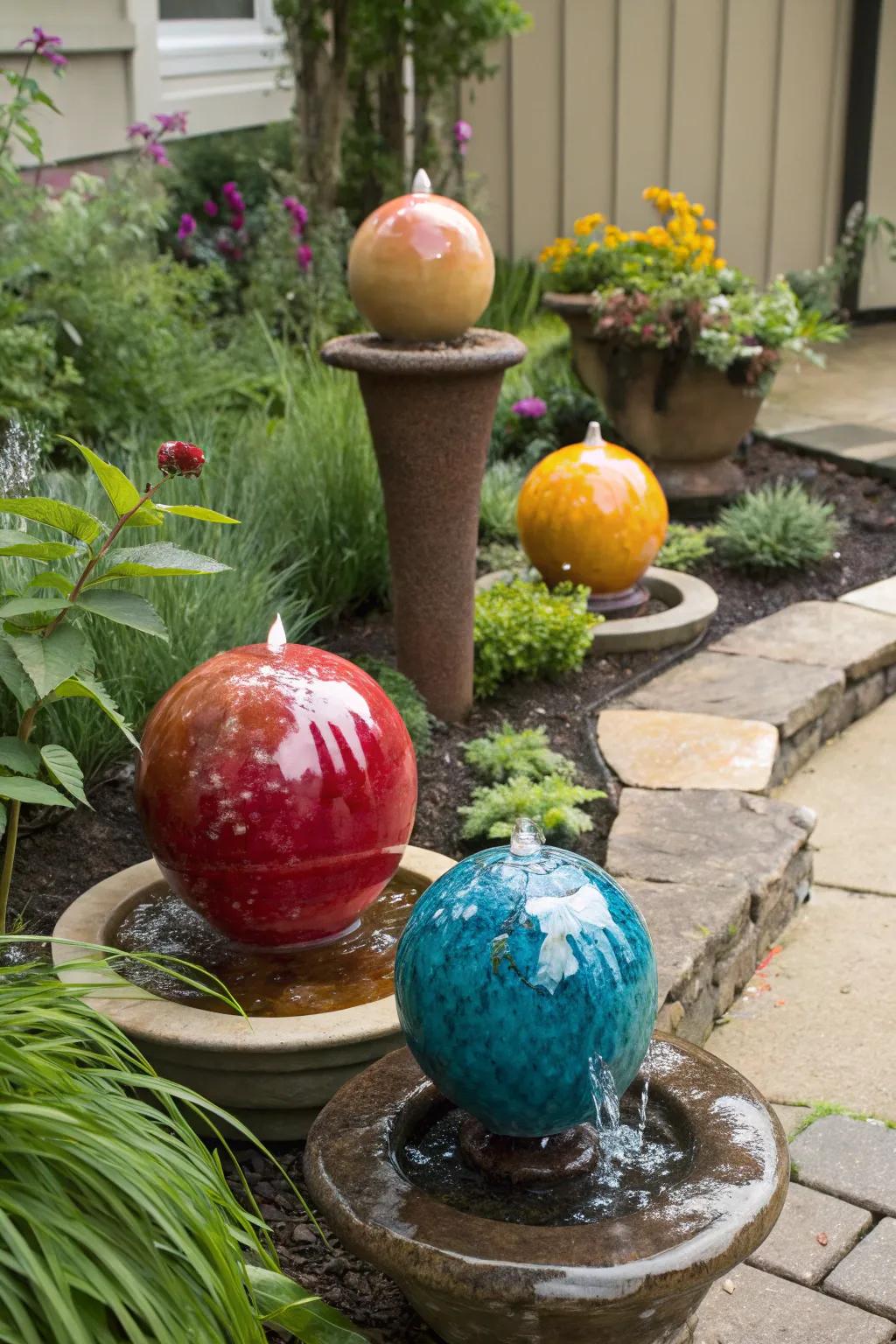 Ceramic spheres deliver a vibrant, artistic water element.