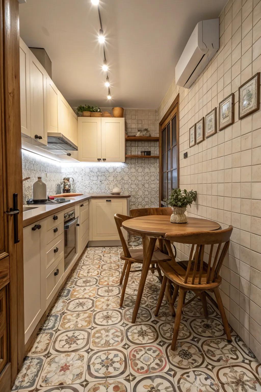 Textured coverings add depth and visual interest.
