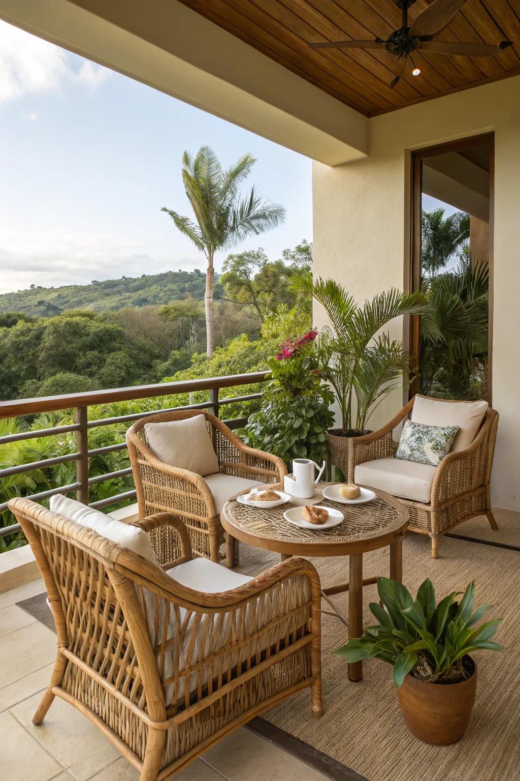Embrace natural components for a warm, welcoming lanai atmosphere.