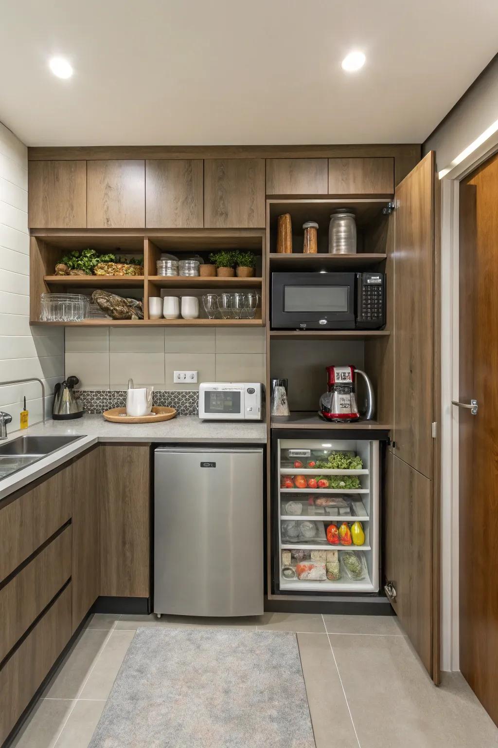 A well-designed kitchenette maximizing efficiency.